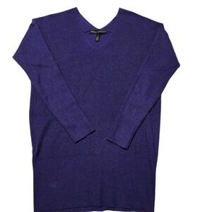 White House Black Market Purple Ribbed‎ Knit V Neck Sweater Tunic Size S